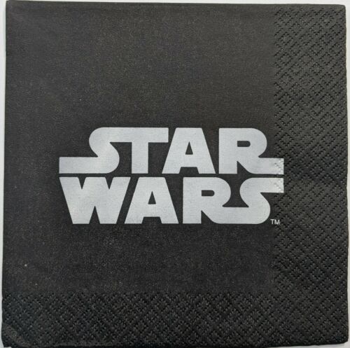 2 Individual Paper Lunch Decoupage Napkins-Star Wars Black w/ Silver Logo 1100