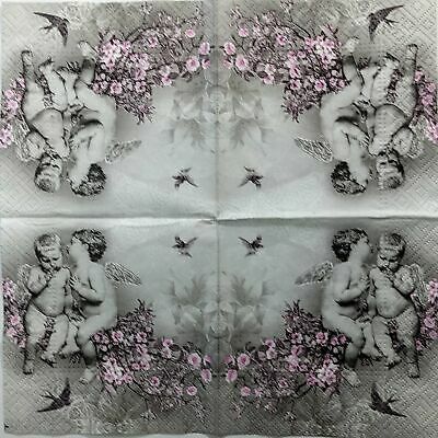 TWO Individual Paper Cocktail Decoupage Napkins - 1412 Cherubs on Blossoms