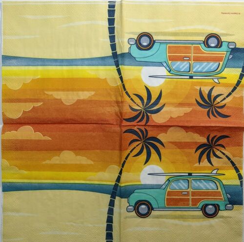 TWO Individual Paper Lunch Decoupage Napkins- Summer Surf Woodie 1326