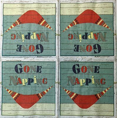 TWO Individual Paper Cocktail Decoupage Napkins - 1535 Gone Napping Hammock