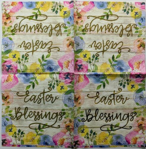 TWO Individual Paper Cocktail Decoupage Napkins - Easter Blessing Flowers 1216