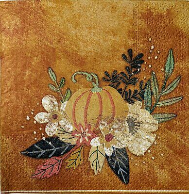 TWO Individual Paper Cocktail Decoupage Napkins- 1599 Autumn Pumpkin Centerpiece