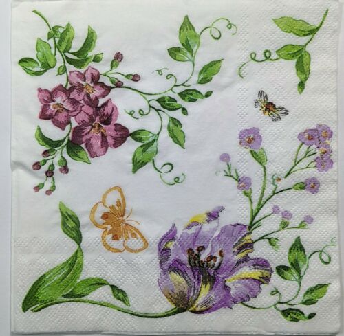 TWO Individual Paper Lunch Decoupage Napkins - Flower Haven 1111