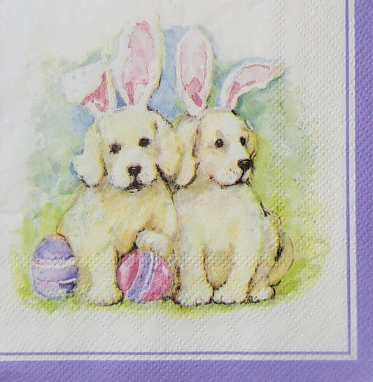 TWO Individual Paper Cocktail Decoupage Napkins - 2330 Easter Doggy Bunnies