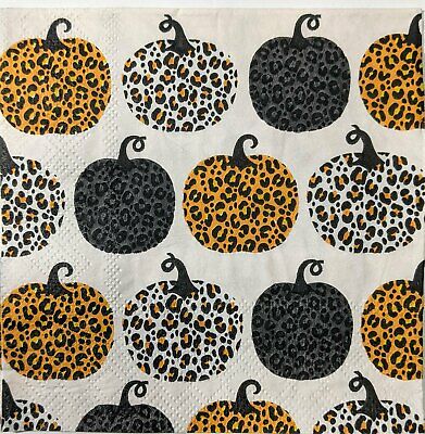 TWO Individual Paper Cocktail Decoupage Napkins - 1598 Animal Print Pumpkins