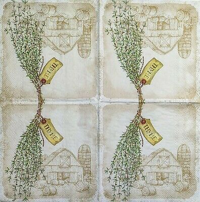 TWO Individual Paper Lunch Decoupage Napkins - 1971 Herbs & Spices Thyme Farm