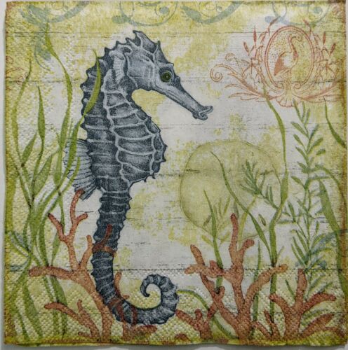 TWO Individual Paper Cocktail Decoupage Napkins - Sea Horse And Coral 1256