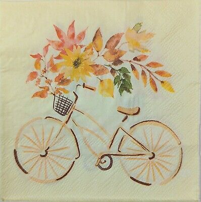 TWO Individual Paper Cocktail Decoupage Napkins - 1673 Fall Floral Bicycle