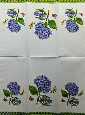 TWO Individual Paper Guest Decoupage Napkins - 1467 Hydrangea w/ Butterflies