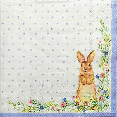 TWO Individual Paper Cocktail Decoupage Napkins - 1939 Polka Dots Flowers Bunny