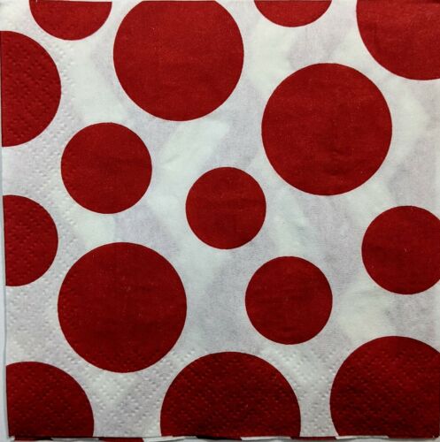 TWO Individual Paper Cocktail Decoupage Napkins- Red Polka Dot Chevron 1159