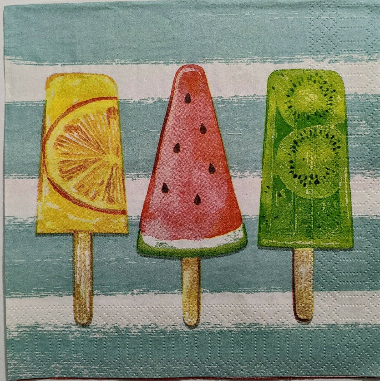 TWO Individual Paper Lunch Decoupage Napkins - Cool Fruity Popsicle Stripes 1212