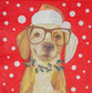 TWO Individual Paper Cocktail Decoupage Napkins- 2230 Nerdy Dog with Santa Hat