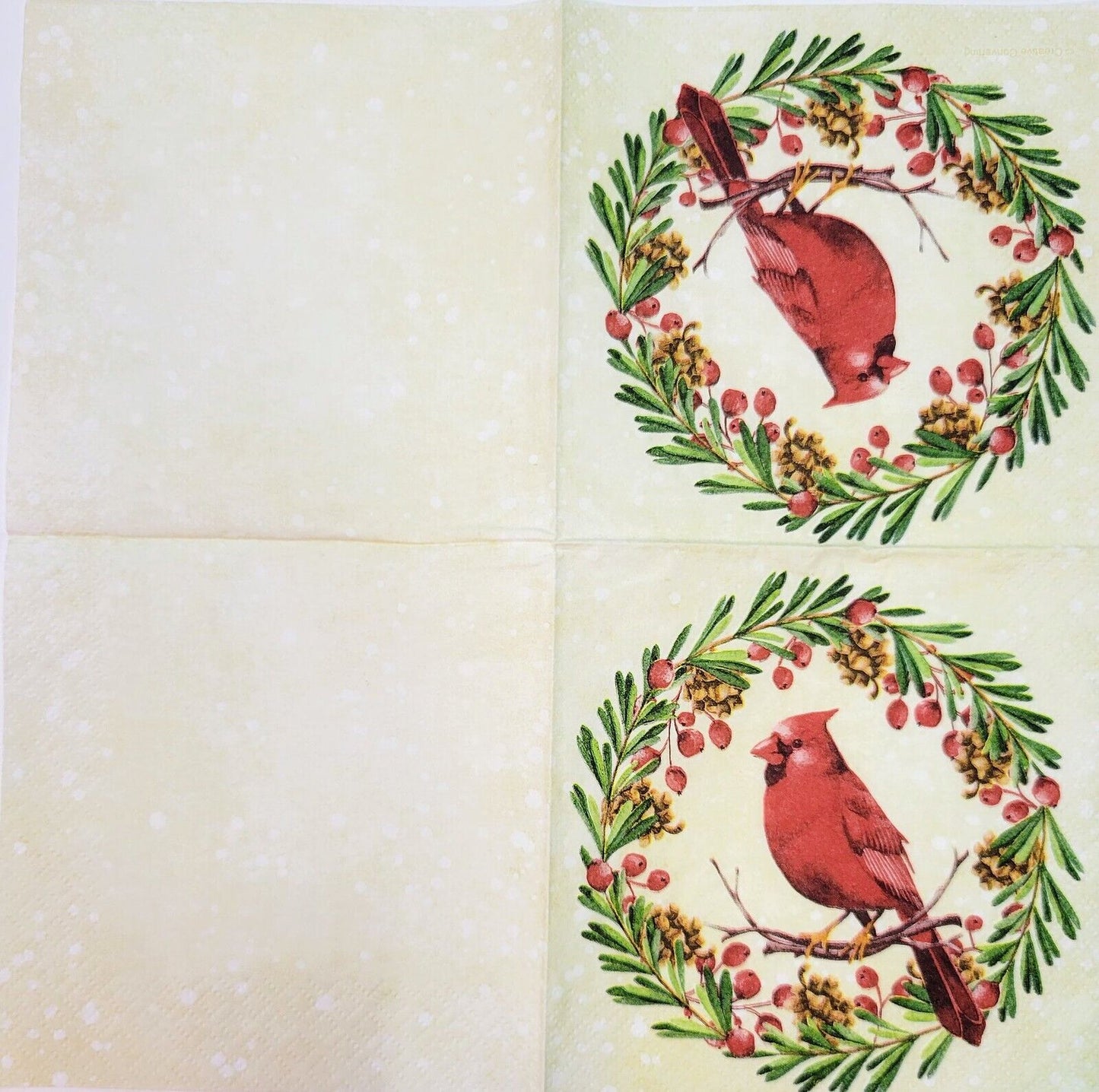 TWO Individual Paper Cocktail Decoupage Napkins - 2178 Cardinal Christmas Wreath