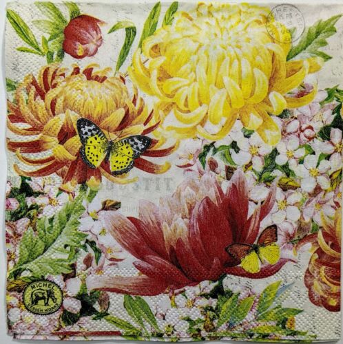 TWO Individual Paper Cocktail Decoupage Napkins- Morning Blossoms Bold 1141