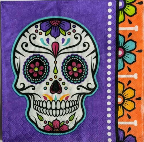 TWO Individual Paper Cocktail Decoupage Napkins - Day of The Dead 1079