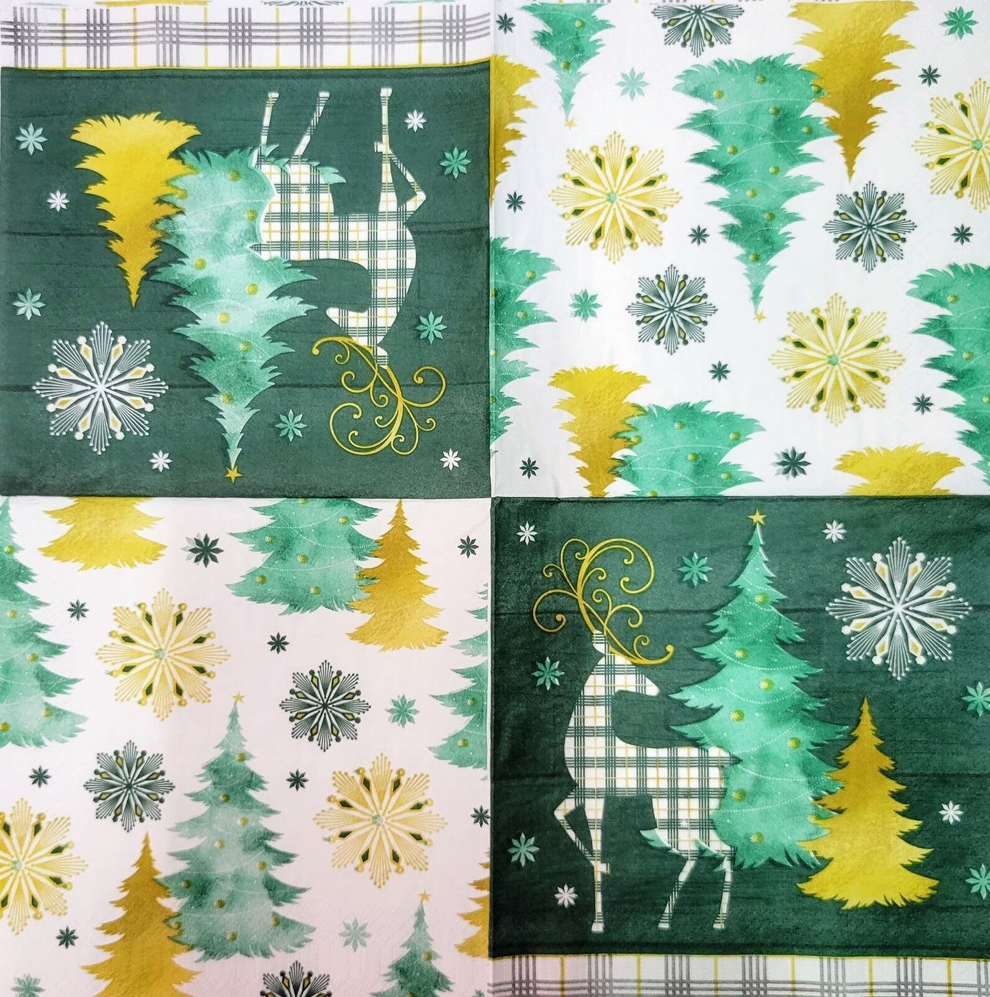 TWO Individual Paper Lunch Decoupage Napkins - 2131 Christmas Green and Gold