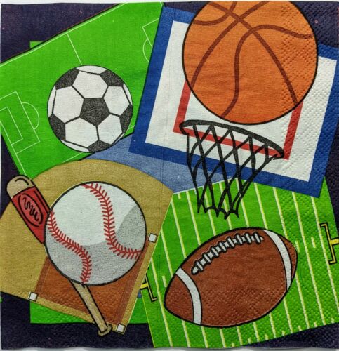 TWO Individual Paper Lunch Decoupage Napkins - Sports Balls 1120