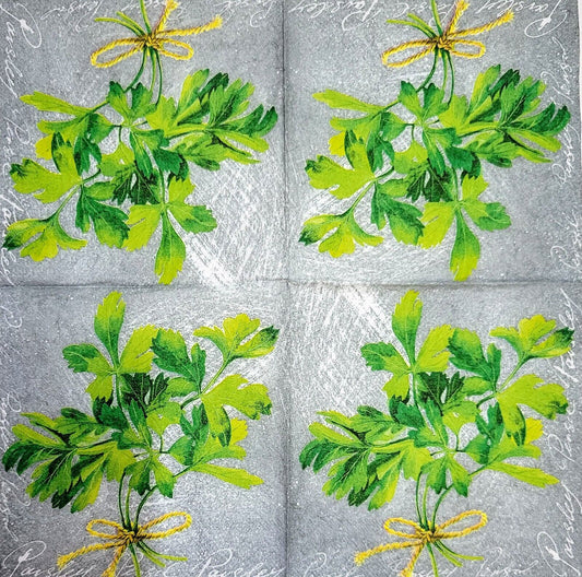 2 Individual Paper Cocktail Decoupage Napkins- 2077 Herbal Flavor - Parsley