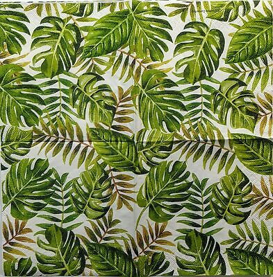 TWO Individual Paper Cocktail Decoupage Napkins - 1485 Tropical Leaves