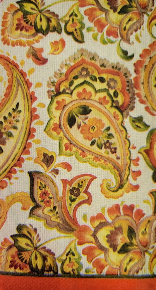 TWO Individual Paper Guest Decoupage Napkins - 2202 Fall Orange Floral Paisley