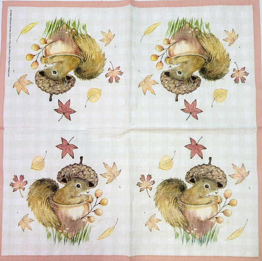 TWO Individual Paper Cocktail Decoupage Napkins - 2174 Acorn Squirell