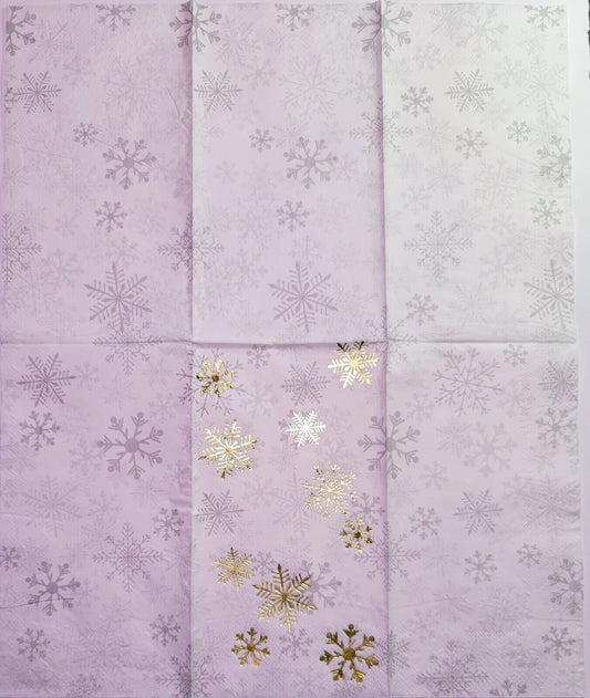 TWO Individual Paper Guest Decoupage Napkins - 2262 Winter Gold Foil Snowflakes