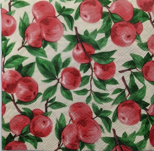 TWO Individual Paper Cocktail Decoupage Napkins - Apple Orchard Red 1223