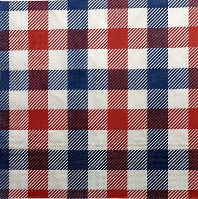 TWO Individual Paper Lunch Decoupage Napkins - 2009 Red White & Blue Checkered