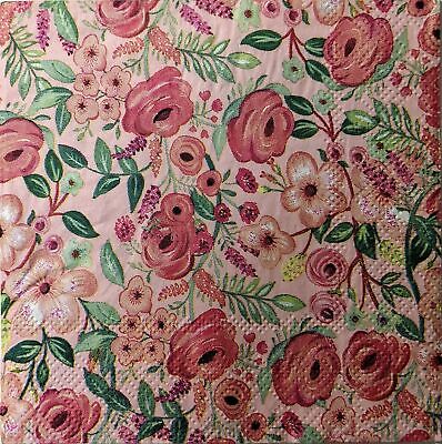TWO Individual Paper Cocktail Decoupage Napkins - 1547 Pink Floral Medley