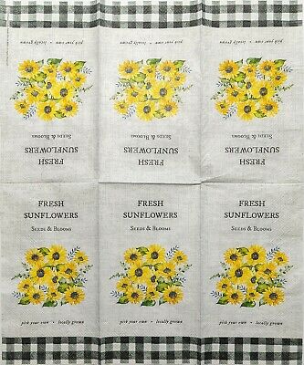 TWO Individual Paper Guest Decoupage Napkins-1782 Fresh Sunflowers Buffalo Check