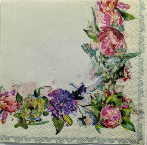 TWO Individual Paper Cocktail Decoupage Napkins- Floral Cream 1160