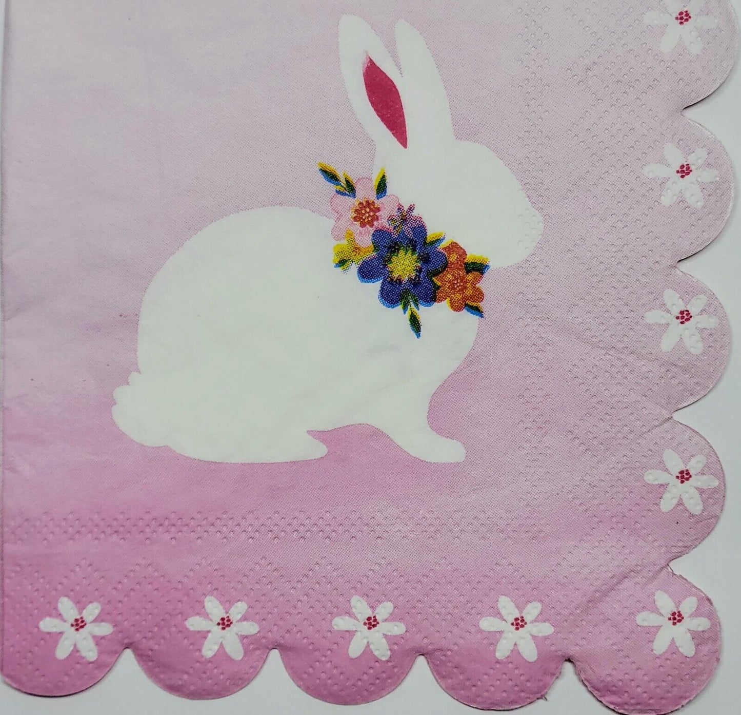 TWO Individual Paper Cocktail Decoupage Napkins - 2365 Pink Scalloped Bunny