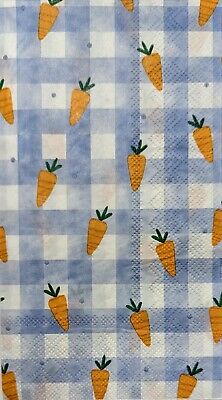 TWO Individual Paper Guest Decoupage Napkins - 1927 Carrot with Blue Check