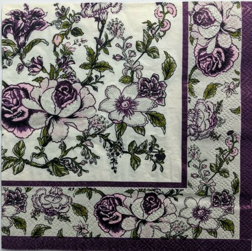 TWO Individual Paper Lunch Decoupage Napkins - Eggplant Bountiful Blossoms 1204