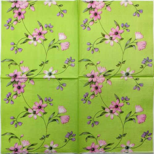 TWO Individual Paper Lunch Decoupage Napkins - Green Bouquet 1127