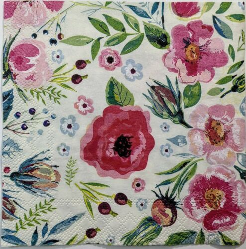 TWO Individual Paper Cocktail Decoupage Napkins- Wild Berry Blossom 1133