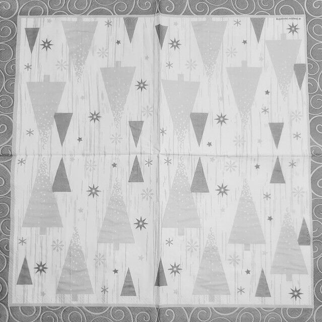 TWO Individual Paper Lunch Decoupage Napkins - 2210 Modern Gray Christmas Trees