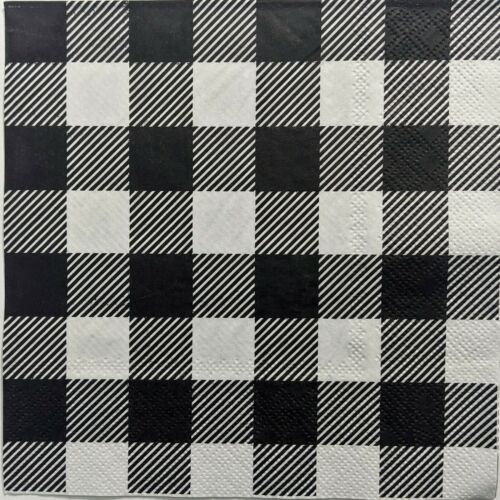 TWO Individual Paper Lunch Decoupage Napkins - Black & White Check 1208