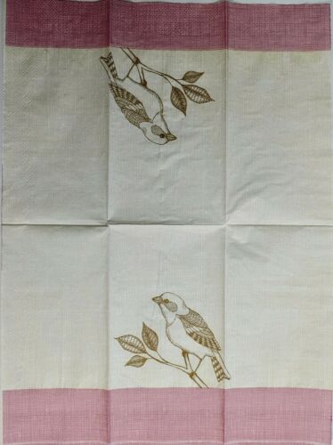 TWO Individual Paper Guest Decoupage Napkins - Perched Bird w/Pink Border 1265