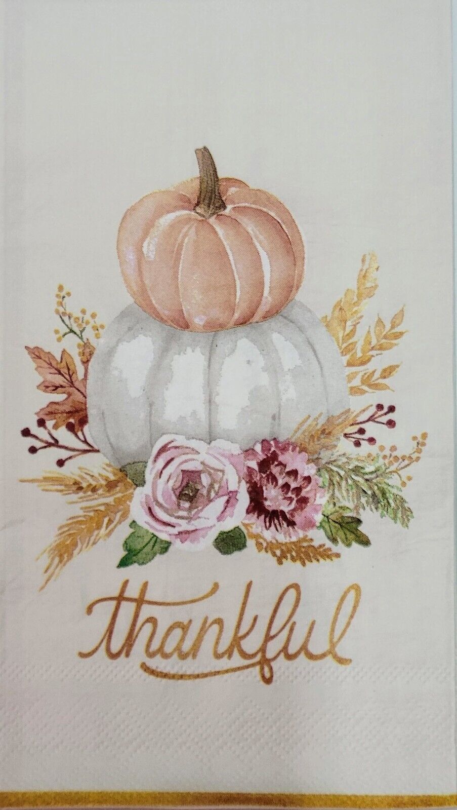 TWO Individual Paper Guest Decoupage Napkins - 2124 Foil Thankful Arrangement