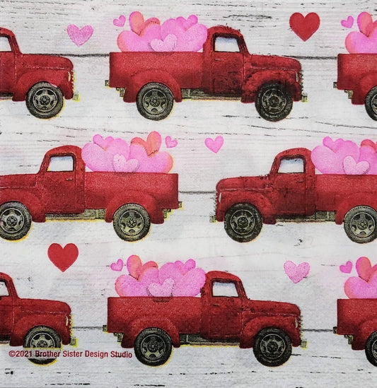 TWO Individual Paper Cocktail Decoupage Napkins - 2289 Valentine's Day Trucks