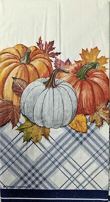 TWO Individual Paper Guest Decoupage Napkins - 1628 Pumpkins and Blue Plaid