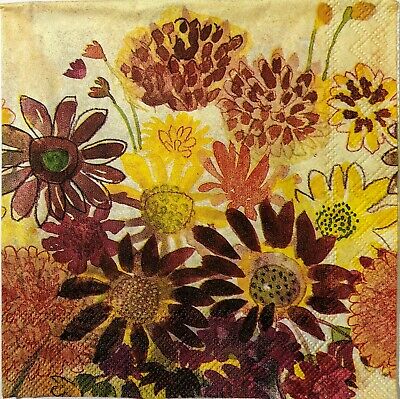 TWO Individual Paper Cocktail Decoupage Napkins - 1560 A Bunch of Fall Flowers