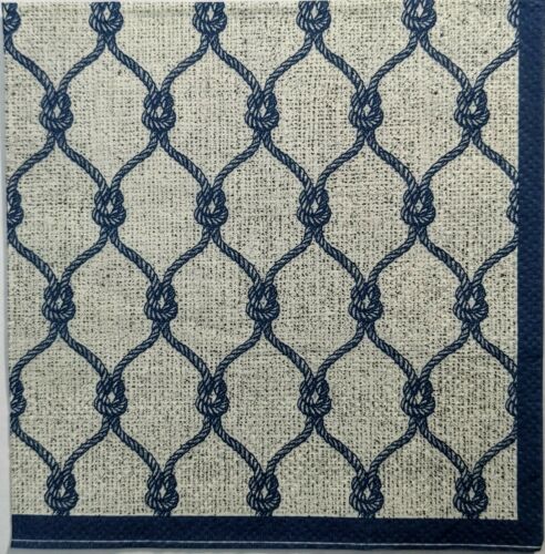 TWO Individual Paper Cocktail Decoupage Napkins- Blue Grey Nautical Knots 1320