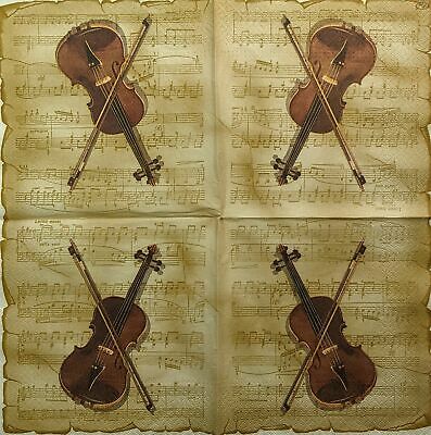 TWO Individual Paper Lunch Decoupage Napkins - 1357 Violin Vintage Music Sheet