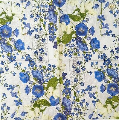 TWO Individual Paper Lunch Decoupage Napkins - 1722 Blue Flower Garden