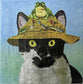 TWO Individual Paper Cocktail Decoupage Napkins - 1534 Benny Fishing Cat w/ Frog