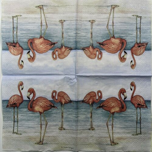 TWO Individual Paper Cocktail Decoupage Napkins - Flamingo Beach 1213