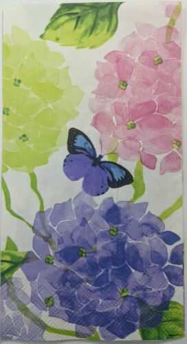 TWO Individual Paper Guest Decoupage Napkins - Hydrangeas w/ Butterfly 1178